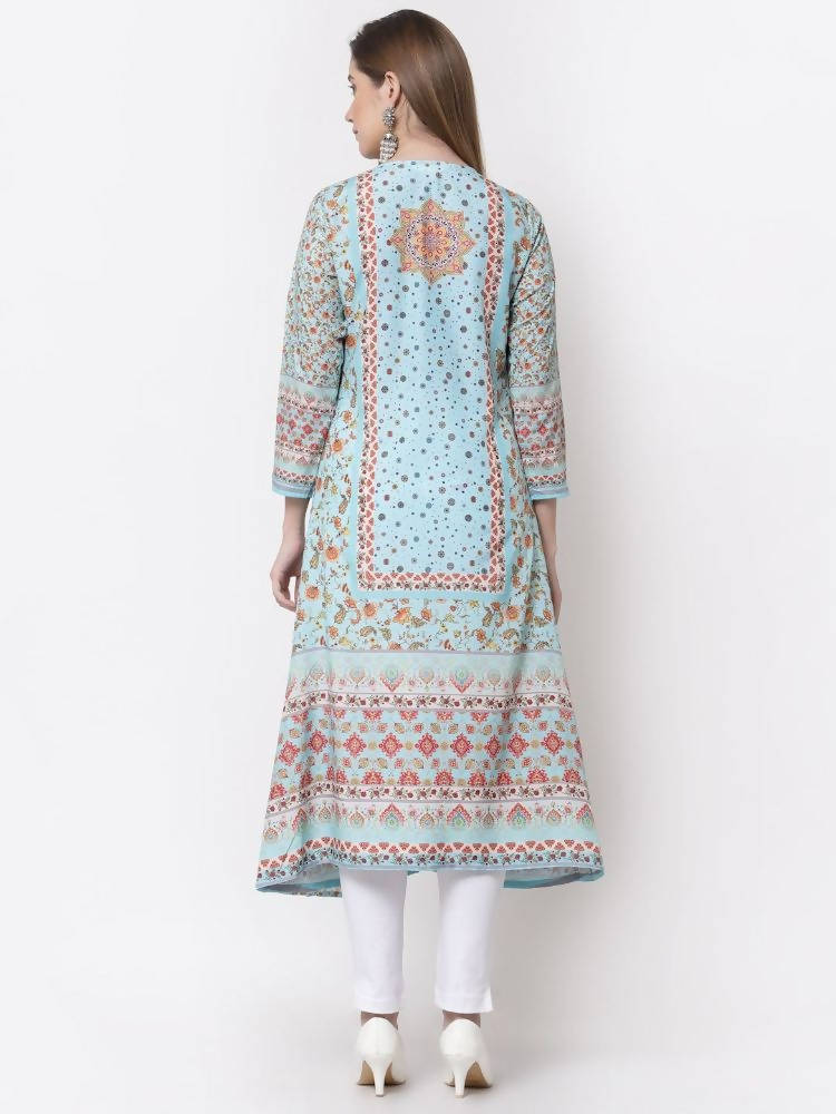 Myshka Blue Color Pure Cotton Printed Kurta | Grocsy