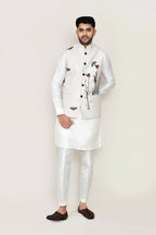 Joban Fashion White Colored Art Silk Fabric Kurta, Jacket With Straight Fit Pant | Grocsy