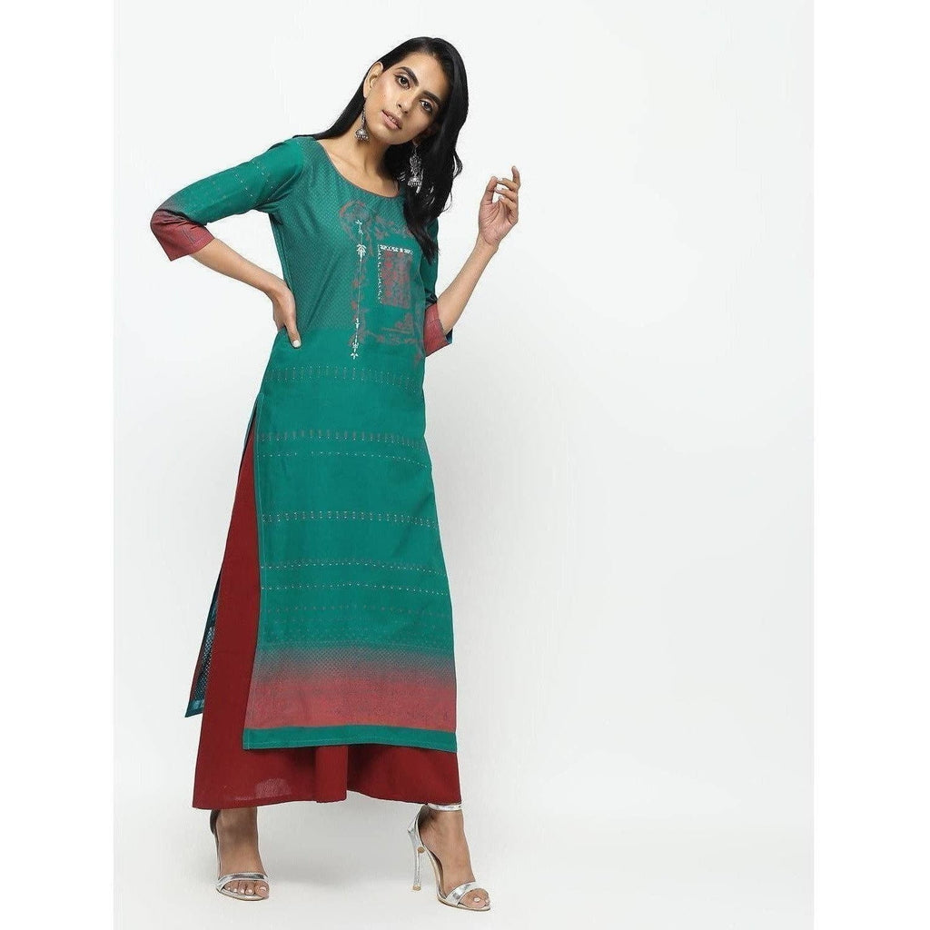 Cheera Green Straight Printed Kurta | Grocsy