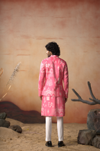 Botanical Architecture Traditional Printed Silk Nehru Jacket Set by Hilo Design | Grocsy