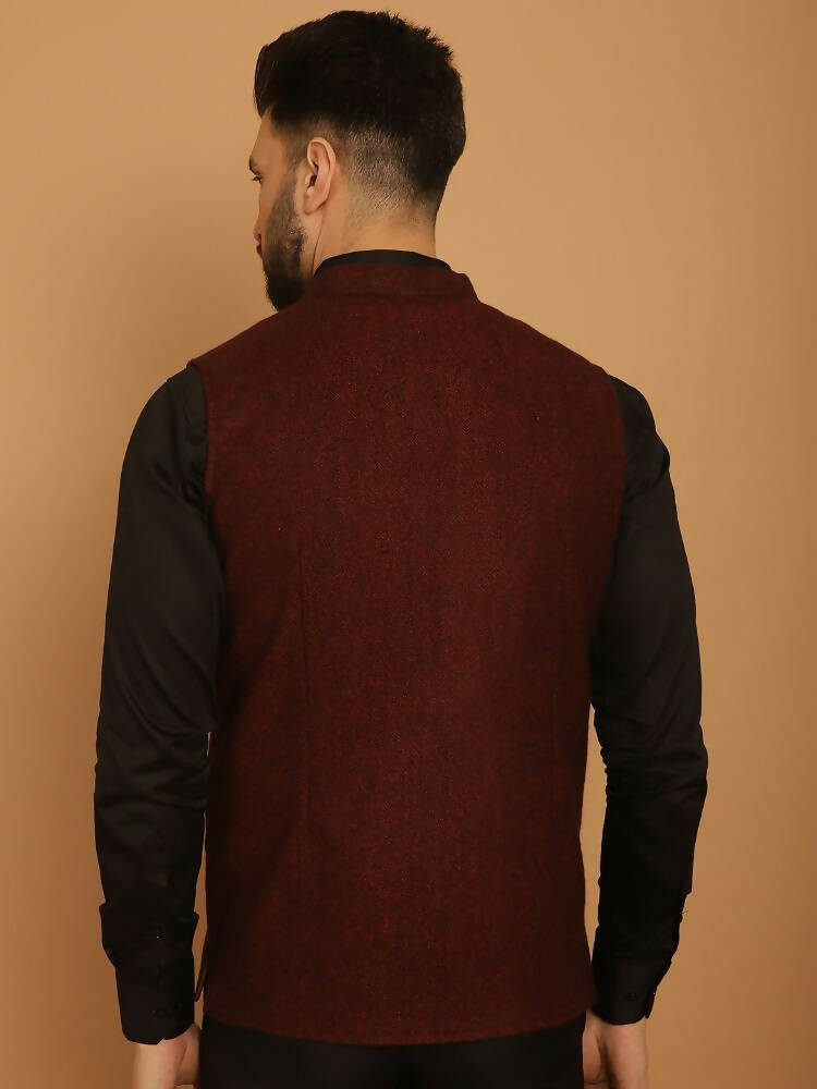 Even Apparels Pure Wool Nehru Jacket - Maroon | Grocsy