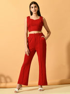 Myshka Women's Red Flared Party Trouser | Grocsy