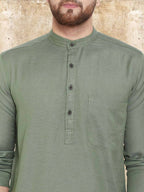 Even Apparels Cotton Linen Green Kurta - Green | Grocsy