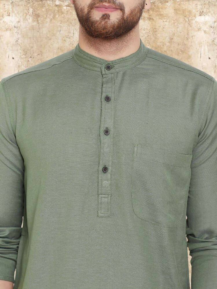 Even Apparels Cotton Linen Green Kurta - Green | Grocsy