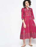 Cheera Hand Block Print Maroon Color Anarkali Kurta | Grocsy