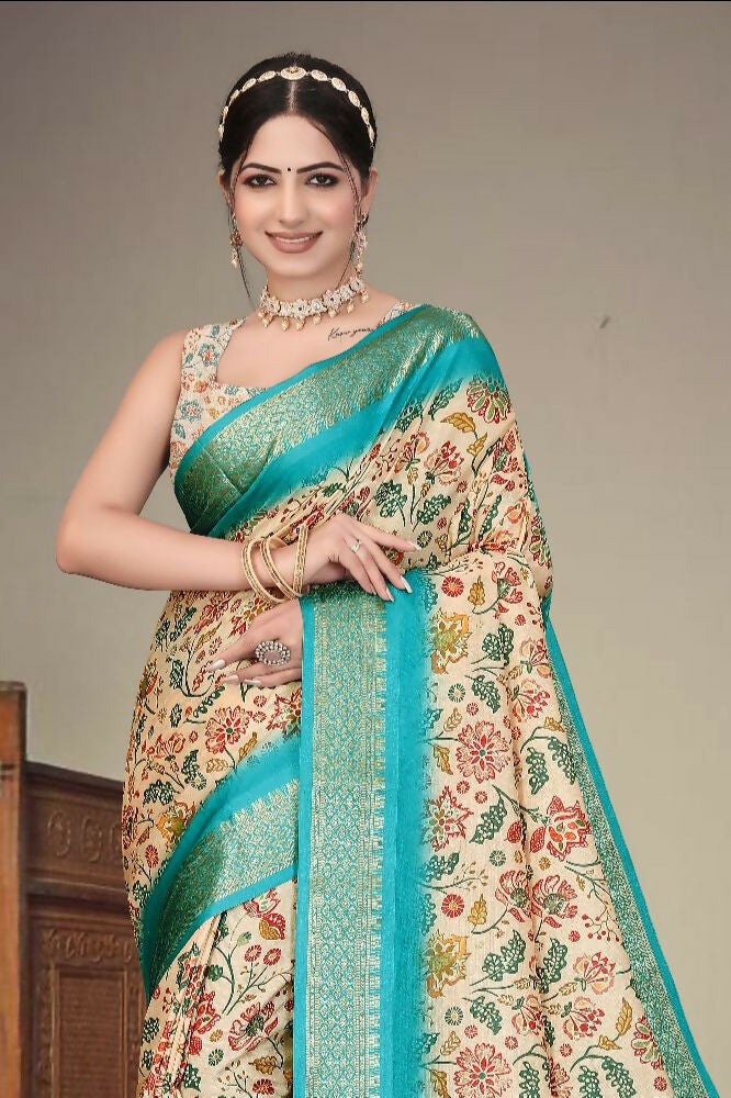 PR Fashion Multi Heavy Rich Cotton Silk Digital Print & Jacquard Saree | Grocsy