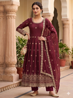 Teeya Creation Womens New Regal Maroon Embroidered Anarkali Gown Set | Grocsy