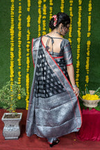 Jyoti Fashion Women's Black Soft Handloom Silk Zari Woven Saree with Blouse | Grocsy