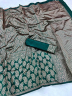 DEIANA'S Beautiful Designer Golden zari Soft Lichi Silk Saree - Green | Grocsy