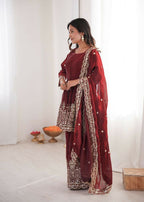 Teeya Creation Maroon Color Fendy Satin Silk Embroidery Work Party Wear Salwar Suit | Grocsy