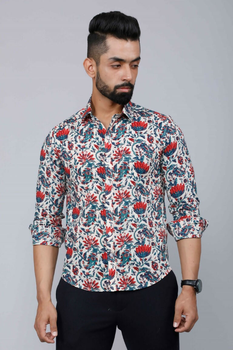 Miravan Men's Multi-Colour Floral Print Partywear Shirt | Grocsy