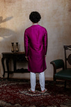 Falling Raw Silk Magenta Perple Rajyog Kurta Set By Hilo Design | Grocsy
