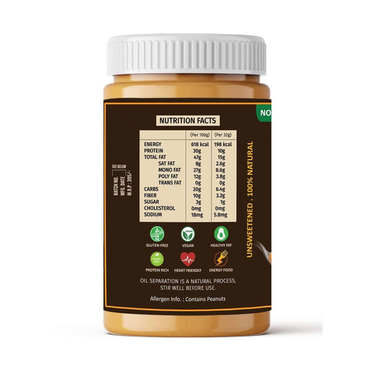 Oye Healthy! Peanut Butter Natural Creamy - Combo Pack of 2 ( 850gm + 340gm ) | Grocsy