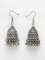 NVR Women's Silver-Toned German Silver Oxidised Dome Shaped Jhumka Earrings | Grocsy