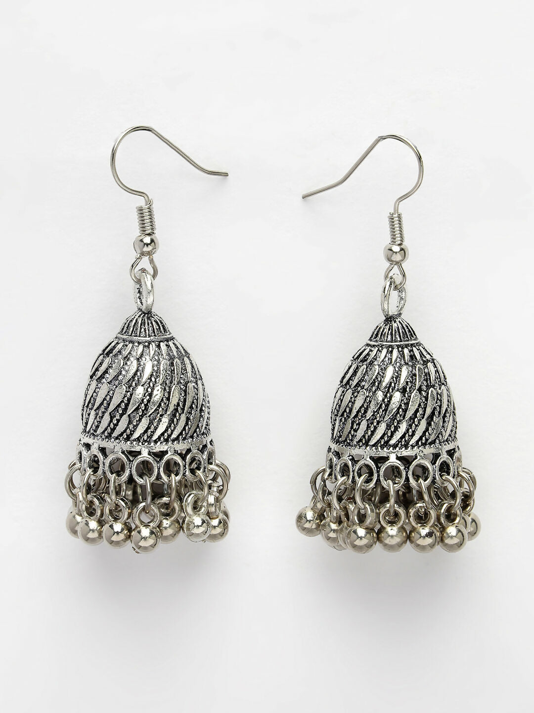 NVR Women's Silver-Toned German Silver Oxidised Dome Shaped Jhumka Earrings | Grocsy