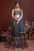 Wedding Designer Navy Blue Chinon Silk Lehenga Choli - Anbazaar | Grocsy