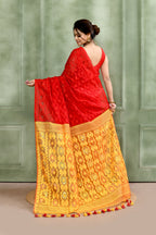Piyari Fashion Women's Red Embellished Cotton Blend Jamdani Saree | Grocsy