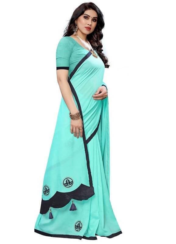 Vamika Designer Rama Green Georgette Saree (TSUNAMI RAMA) | Grocsy