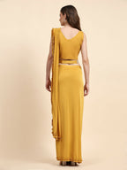 Yellow Lycra Solid Ready to wear Saree with stitched Blouse - Vanita | Grocsy