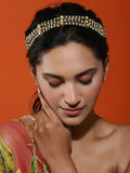 Gold-Polished White Kundan-Studded Pearl Head Chains - Ruby Raang | Grocsy