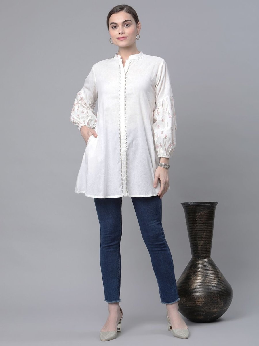 Ahalyaa Off White Pure Cotton Printed Tunic | Grocsy