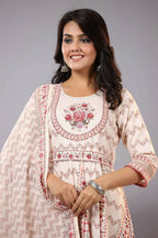 Juniper Women Ecru Rayon Floral Printed Kurta and Dupatta Set | Grocsy