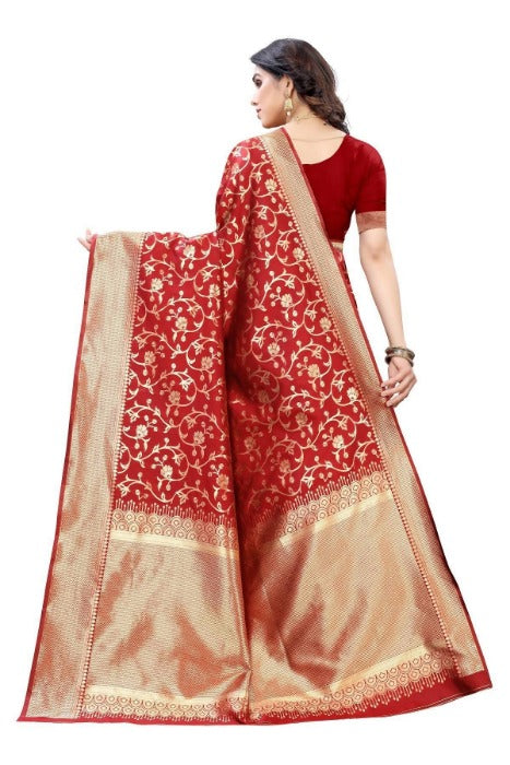 Vamika Banarasi Jacquard Weaving Red Saree (PARINITI RED) | Grocsy