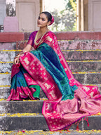 Shree Shyam Fashion Teal Soft Silk Saree | Grocsy