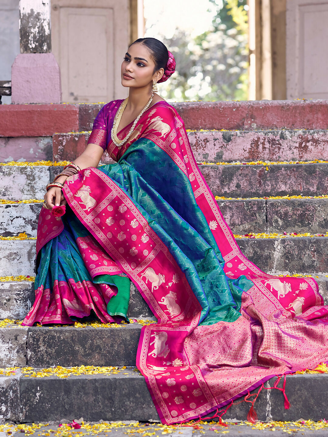 Shree Shyam Fashion Teal Soft Silk Saree | Grocsy