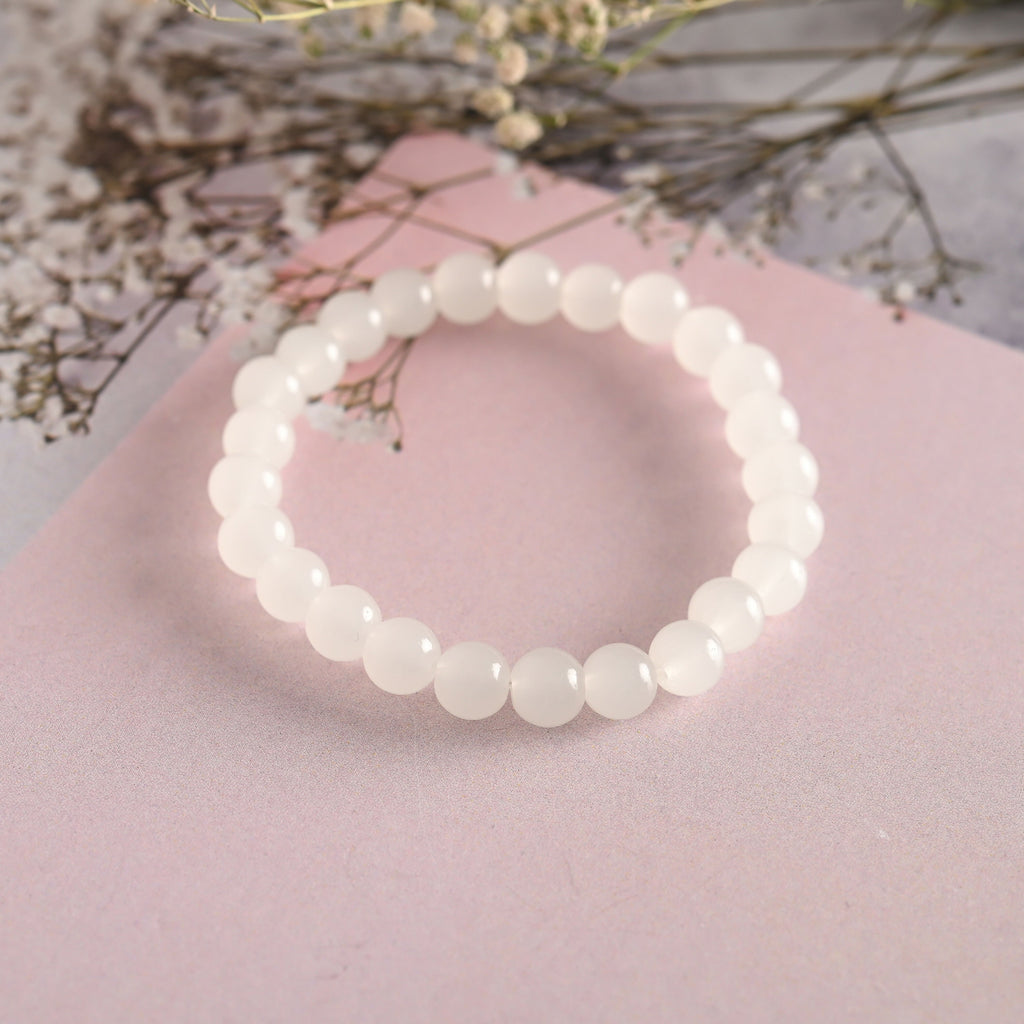 NVR Men & Women White Marbel Crystal Elasticated Bracelet | Grocsy