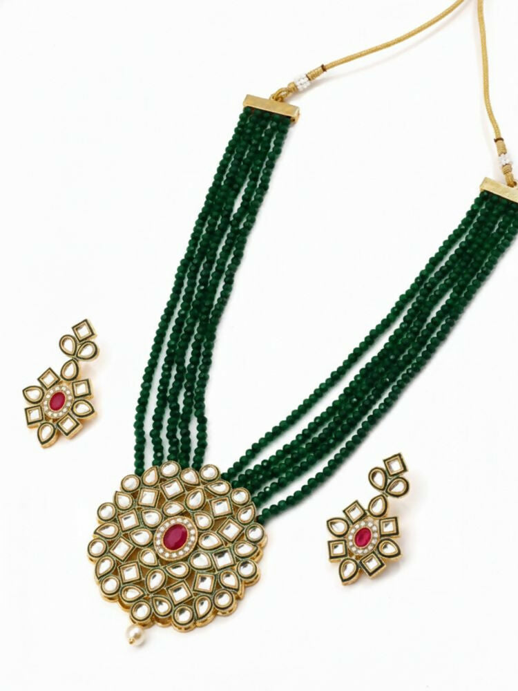 NVR Women Gold Plated Green Kundan Jewellery Set | Grocsy