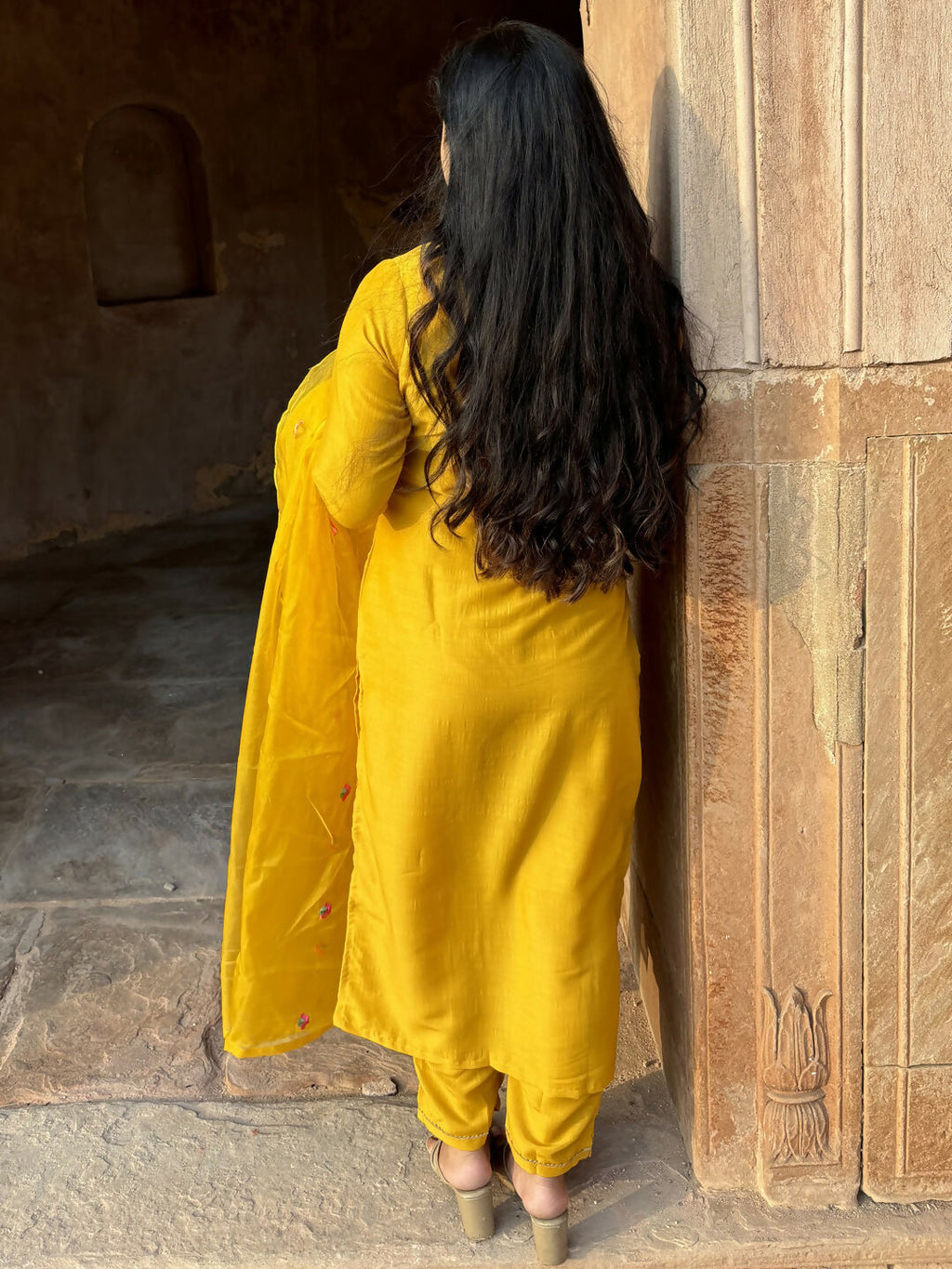 Vellora Mustard Yellow Silk Blend Festive Style Readymade Salwar Suit | Grocsy