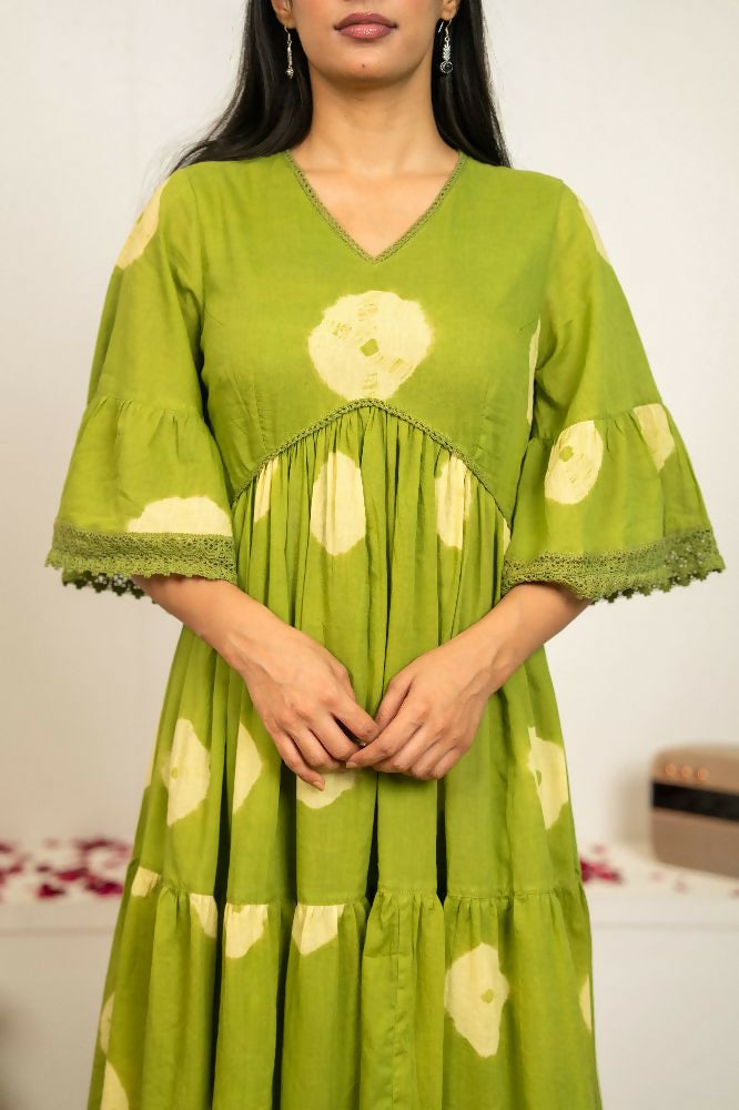 Joban Fashion Green Tie & Dye Cotton Dress | Grocsy