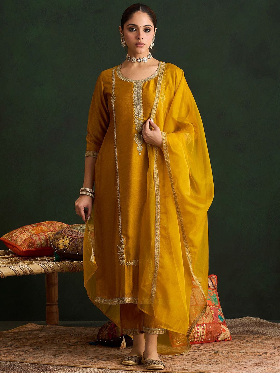 Indo Era Women Embroidered Regular Sequinned Kurta with Trousers & With Dupatta | Grocsy