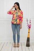 Myshka Women Multi Floral Mandarin Collar Regular Sleeves Viscose Rayon Top | Grocsy