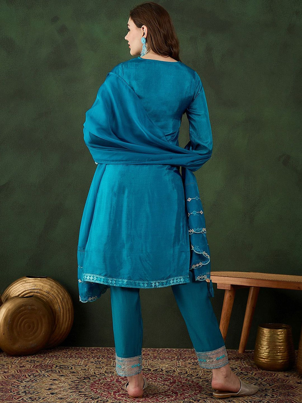 Sangria Embroidered Kurta & Trouser With Dupatta | Grocsy