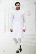 Raivat Ethnic Linen Cotton Thread Work Kurta Pajama In Off White Colour | Grocsy