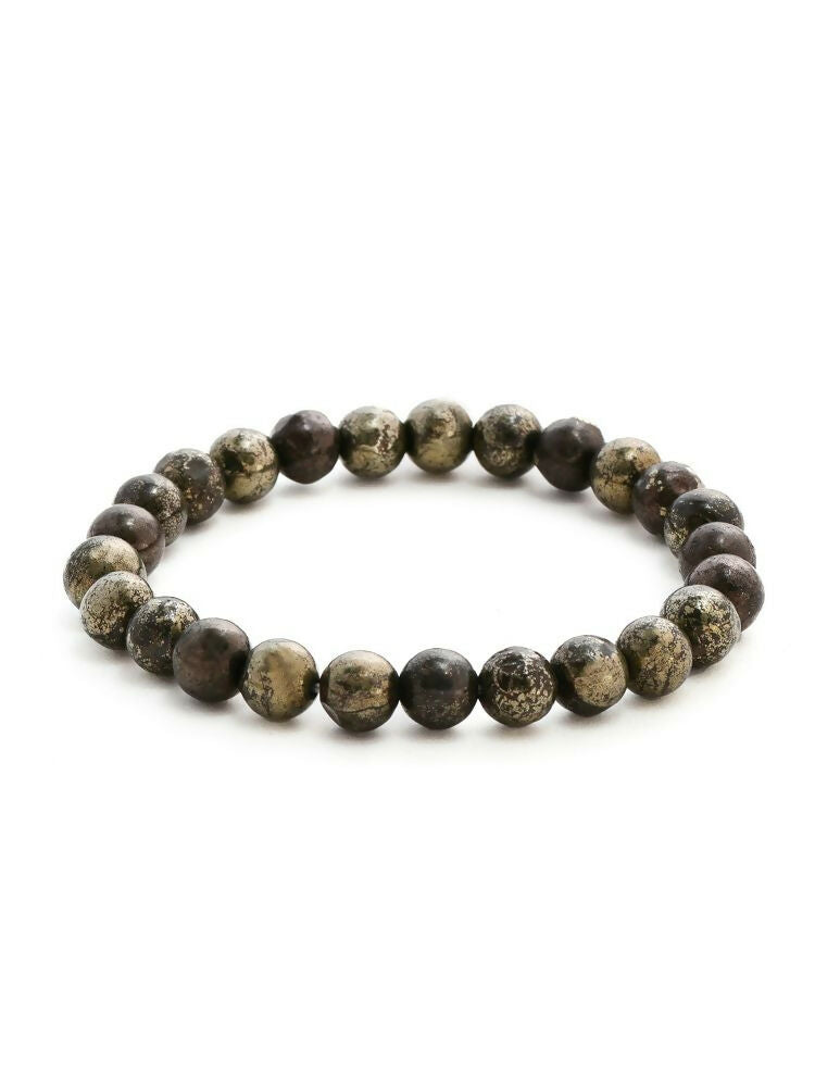 Pyrite Metal Black Round Elastic Bracelet - Ruby Raang | Grocsy