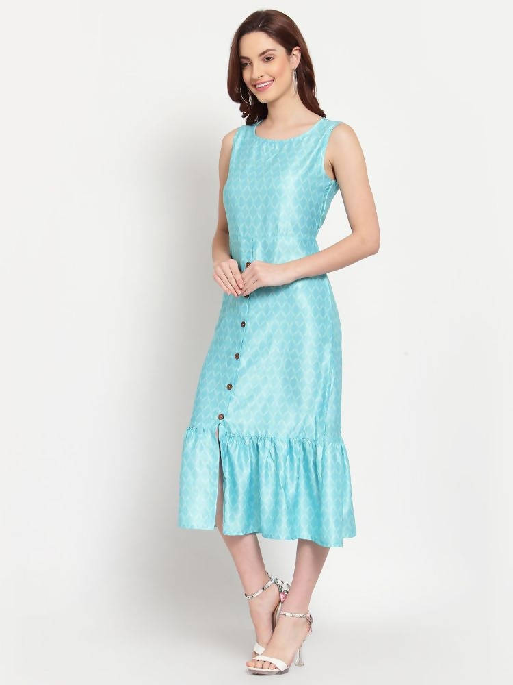 Myshka Women's See Green Solid Cotton Blend Sleeveless Round Neck Casual Dress | Grocsy