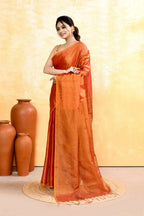 Piyari Fashion Women's Rust Dual Tone Organic Tissue Saree With Blouse Piece | Grocsy