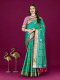 Lorenvalley Fashion Teal Patola Silk Woven Design Zari Meenakari Weaving Saree | Grocsy