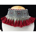 MS Fashion India Modern Threaded Oxidized Maroon and Silver Necklace | Grocsy