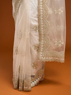 kasee Floral Embroidered Net Saree | Grocsy