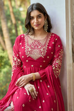 Pink Heavy Faux Georgette Anarkali Embroidered Kurta Set - Dhvani | Grocsy