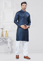 Joban Fashion Men's Jacquard Silk Navy Blue Printed Kurta Pyjama set | Grocsy