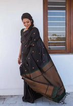DEIANA'S Beautiful Designer Golden zari Soft Lichi Silk Saree - Black | Grocsy
