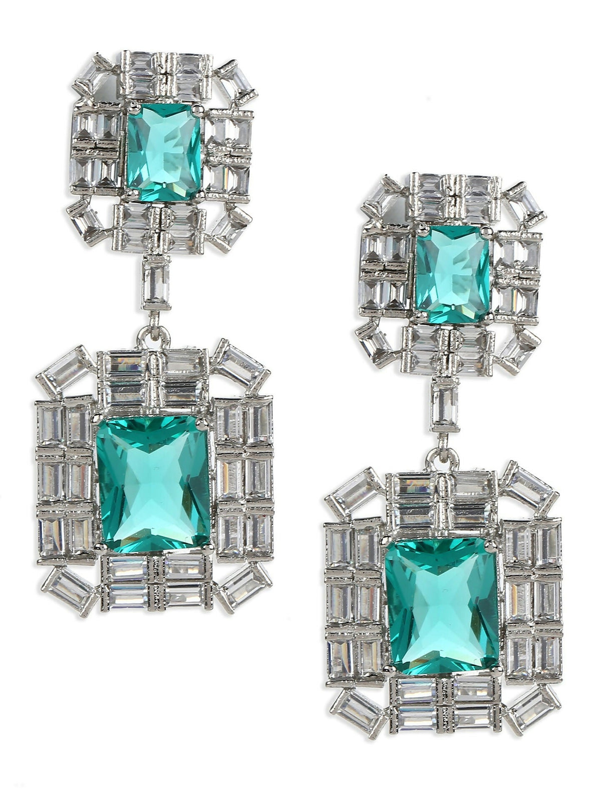 Green and Silver Stone Earrings- Ruby Raang