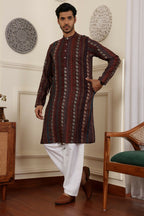Multi Modal Silk Woven Designer Men's Rajwadi Kurta Set - Mahotsav | Grocsy