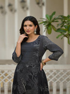 Juniper Women's Black Abstract Printed Kurta With Sequins | Grocsy