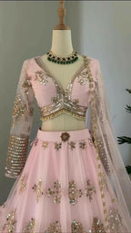 Jyoti Fashion Women's Baby Pink Butterfly Net 9MM Sequins with Thread Embroidered Designer Lehenga Choli Set | Grocsy